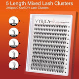 VYRILA 240 individual DIY lash clusters in mixed 8-16mm lengths with C curl and 3D wispy faux mink finish, black - view 5