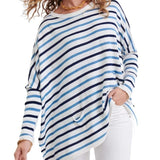 REDMORE women's red oversized striped crewneck long sleeve poncho knit pullover sweater with loose relaxed fit