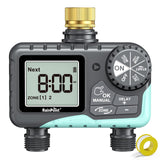 RAINPOINT blue 2-outlet hose sprinkler timer with digital display, 2-zone programmable water timer for garden irrigation