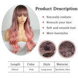 BOGSEA 24-inch long wavy ombre pink synthetic wig with bangs on a mannequin head, shown from front - view 4