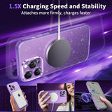 Anynve clear glitter purple MagSafe iPhone 14 Pro Max case with sparkle bling finish and raised camera lip - view 7