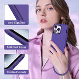 Wollony purple iPhone 14 Pro heavy duty case with tempered glass screen protector, camera lens cover, and silicone wrist bracelet - view 7