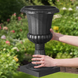 Two black PP plastic pedestal urn planters 9.8x16.5 inches displayed on a patio, VEVOR classic style flower pots - view 8