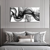 Black and white abstract smoke canvas wall art 40x20 inches in gallery wrap style on lightweight wood frame - view 6