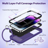 Wollony purple rugged iPhone 14 Pro Max case with tempered glass screen protector and HD camera lens protector included - view 2