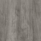 Roll of QIMAY grey wood grain peel-and-stick contact paper showing realistic matte wood texture, 15.7 by 78.7 inches