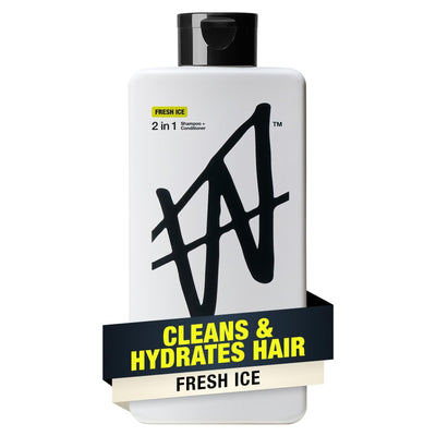 W by Jake Paul Men's 2-in-1 Shampoo and Conditioner 16oz bottle with Fresh Ice scent label