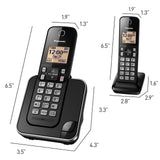 Panasonic KX-TGC352B cordless phone system with two black handsets and base unit featuring amber backlit LCD display - view 2