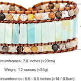 WIRJIJI multilayer natural amazonite green crystal bead bracelet with magnetic sunflower clasp on cowhide rope - view 2