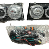 JX Racing black housing LED halo projector headlight pair with clear lens for 1988-1998 Chevy GMC C10 C/K trucks
