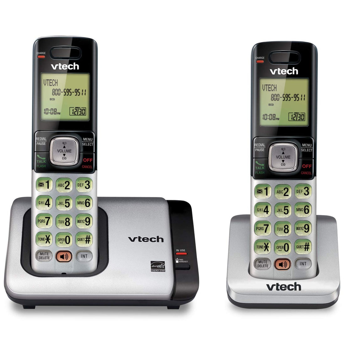VTech CS6719-2 silver cordless phone system with 2 handsets and charging bases, Caller ID cordless phone
