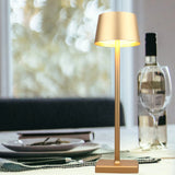 14-inch cordless rechargeable LED table lamp with polished gold cone shade and touch dimmer control for indoor outdoor use - view 2