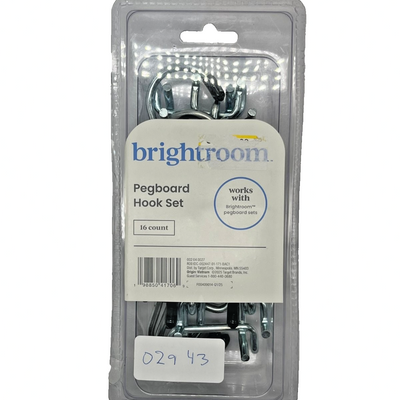 Brightroom 16-piece metal pegboard hooks kit with J-shaped, U-shaped, straight and double-prong hooks for garage storage
