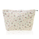 Wudygirl Beige Floral Corduroy Makeup Bag – 10.5x7.5in Travel Cosmetic Pouch