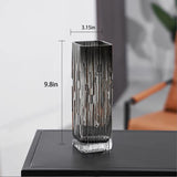 Tall grey square glass vase with crystal-look glossy finish, 9.8 inches tall, thick stable base, modern minimalist design - view 3