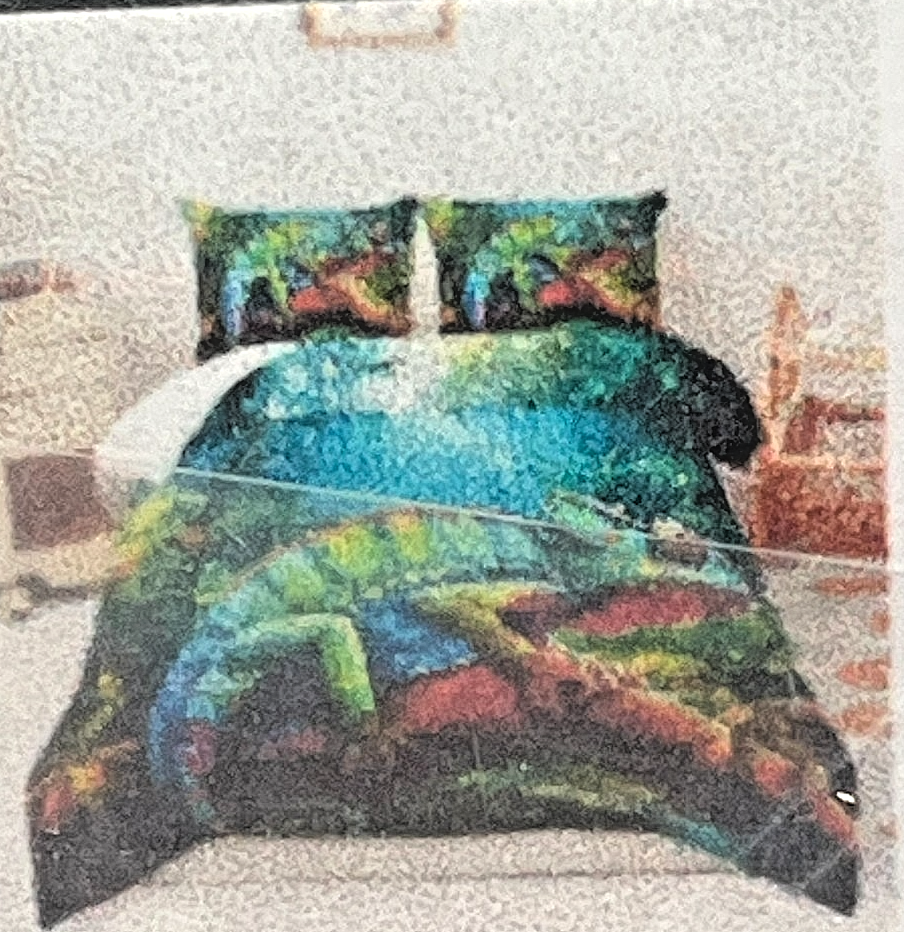 AILONEN 3-piece twin comforter set with colorful 3D chameleon and tropical rainforest print, including two matching pillowcases