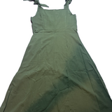 Green sleeveless knee-length A-line formal gown size large with tie shoulder straps and leg slit, back zipper closure - view 4