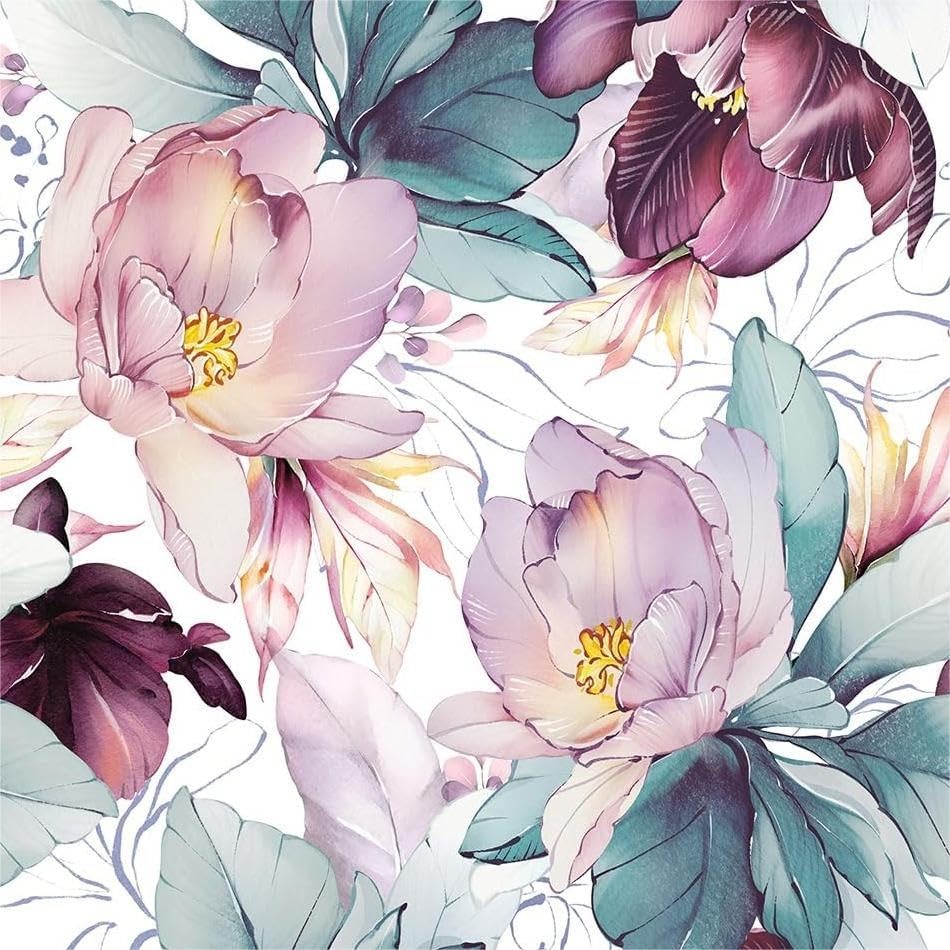 MuralPeel peel and stick wallpaper roll showing white purple and pink anemone floral pattern, 17.71 in wide
