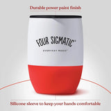 Two white Four Sigmatic 12oz stainless steel insulated travel mugs with spill-proof lids and silicone sleeves - view 3