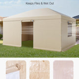 Beige VEVOR winter gazebo cover fitted over a 12x16 ft hardtop gazebo with mesh roll-up windows and floor skirt - view 6