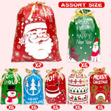 38 assorted Christmas drawstring paper gift bags in 7 festive Santa Claus and reindeer designs in three sizes - view 3