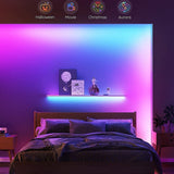 Govee H618C RGBIC 32.8ft LED strip lights displaying multiple colors simultaneously along a wall or room edge - view 5