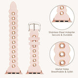 Cagos slim pink micro fiber leather Apple Watch band with wave boho pattern, shown on 38mm 40mm 41mm watch - view 6