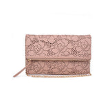 Urban Expressions natural vegan leather locket clutch bag with laser-cut floral front flap and gold detachable chain strap - view 5