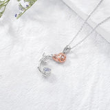 925 sterling silver rose moon pendant necklace with red garnet heart accent on 18 inch rolo chain - view 6