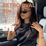 KUGUAOK retro oval cat eye sunglasses for women in black tortoise shell narrow Y2K frame with UV400 lenses - view 2