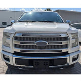 White Platinum painted ABS front bumper grille for 2015-2017 Ford F-150, part FL3Z-8200-MA, shown from front angle - view 3