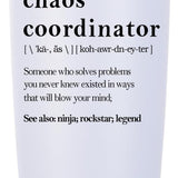 White 20oz Docik Chaos Coordinator insulated stainless steel tumbler with clear flip-top lid for women