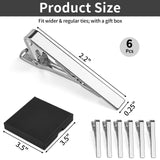 Set of 6 silver rectangle tie bar clips arranged in a gift box, classic polished finish, by MOWPOG - view 2