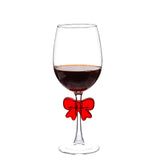 Set of 2 Holiday Time clear red wine glasses with decorative red bow on stem, 15.5oz, for Christmas party - view 2