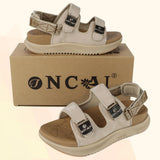 ONCAI beige women's orthopedic platform sandals with hook and loop ankle strap and cushioned arch support footbed - view 6
