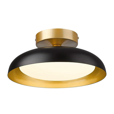 Kudos 12-inch flush mount LED ceiling light fixture with black metal frame and champagne gold interior accent
