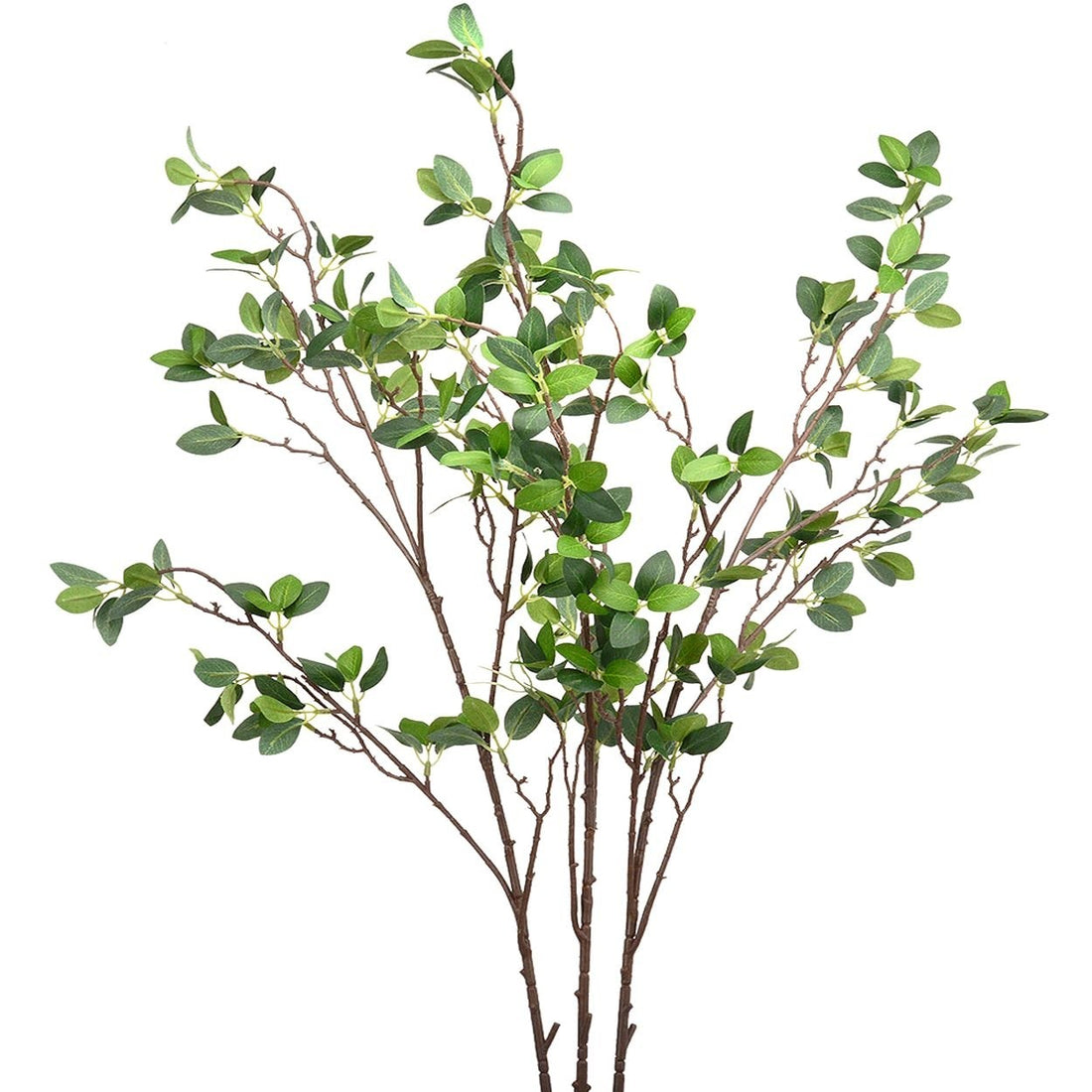 Three tall artificial eucalyptus branches 41.7 inches with realistic green PE plastic leaves arranged in a vase
