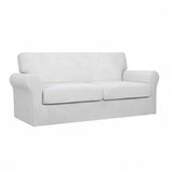 Easy-Going snow white 3-piece stretch fleece loveseat slipcover fitted over a two-seat sofa with separate cushion covers - view 7