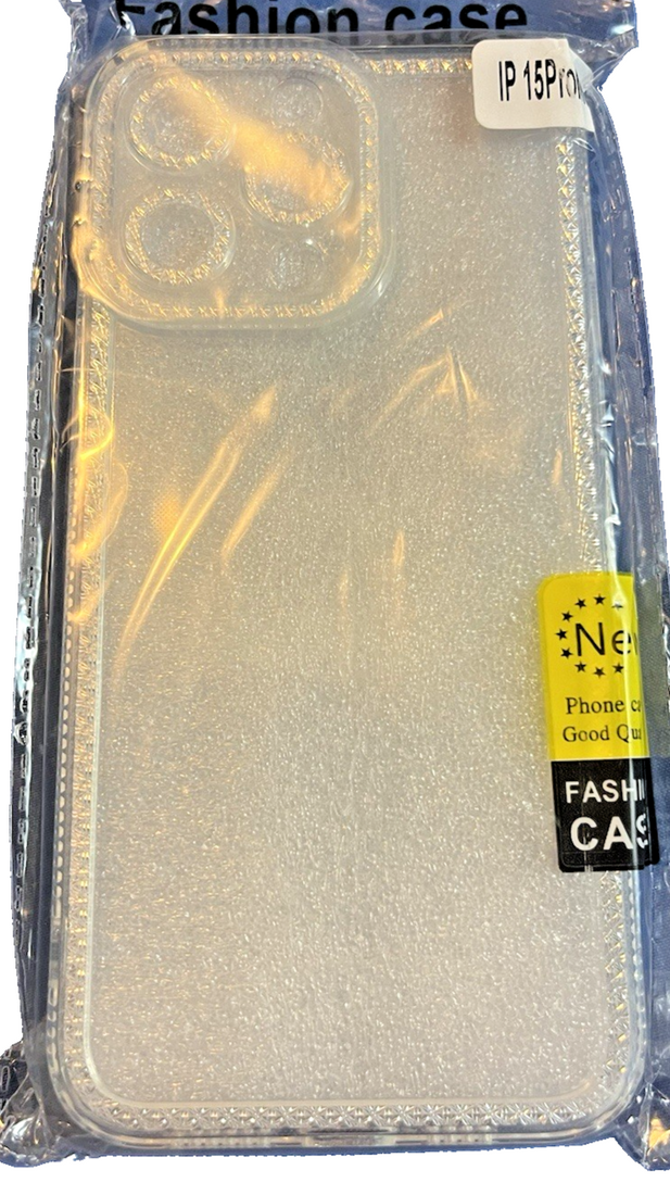 Gunprio white and silver glitter TPU case for iPhone 15 Pro Max with raised bezels and reinforced corners