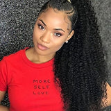 viviaBella 10 inch afro kinky curly drawstring ponytail hair extension in natural black with two claw clips