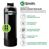 A.O. Smith AO-WH-DSCLR black fiberglass whole house salt-free descaler unit with 3/4-inch inlet and outlet fittings - view 2