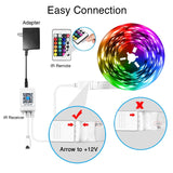 DAYBETTER 100ft RGB LED strip lights kit with remote control showing multicolor lighting installed in bedroom - view 5