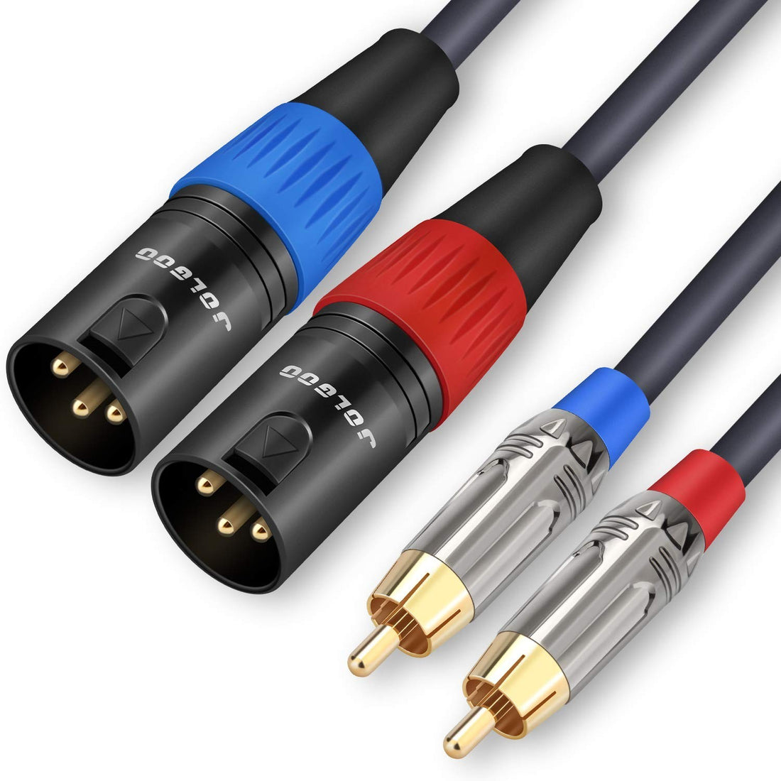 JOLGOO black 3.3ft dual RCA male to dual XLR male audio cable with gold-plated connectors for studio and home use