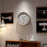 Round 11.8-inch antique white metal farmhouse wall clock with silent quartz movement and vintage dial face - view 7