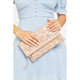Urban Expressions natural vegan leather locket clutch bag with laser-cut floral front flap and gold detachable chain strap - view 2
