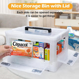 Clear extra large 20-quart medicine storage box with wheels, open side doors, and two removable organizer trays visible inside - view 5