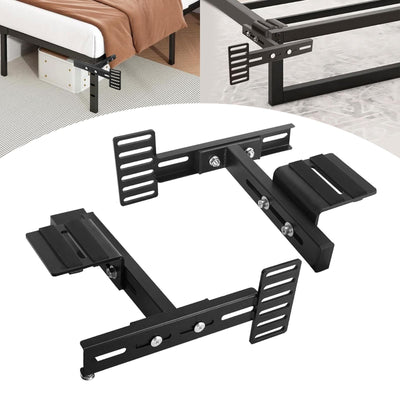 Two Sidasu matte black universal adjustable headboard brackets with bolts and hardware for metal bed frames
