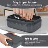 Caperci 47oz dark gray stackable bento lunch box with 4 compartments, locking clips, and built-in utensil set - view 4