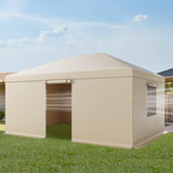 Beige VEVOR 12x16 ft winter gazebo cover with sidewalls and mesh roll-up windows installed on hardtop gazebo - view 8