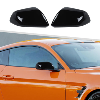 Pair of gloss black ABS plastic rear view mirror shell cover caps for 2015-2023 Ford Mustang by Jimen